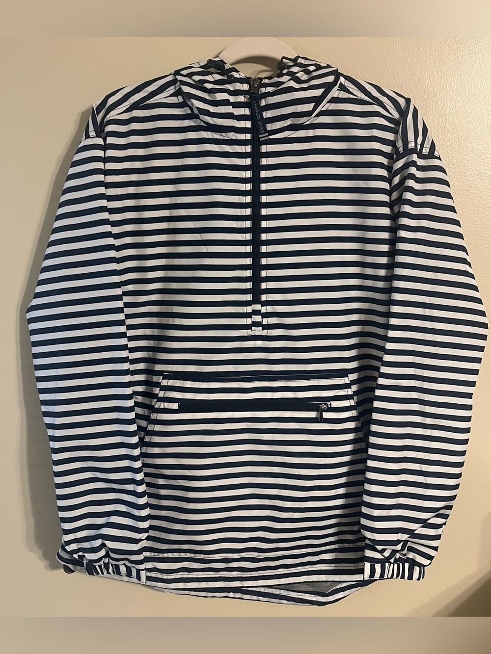 NWT Charles River Apparel Navy White Striped 1/2 Zip Rain Jacket Women's Medium